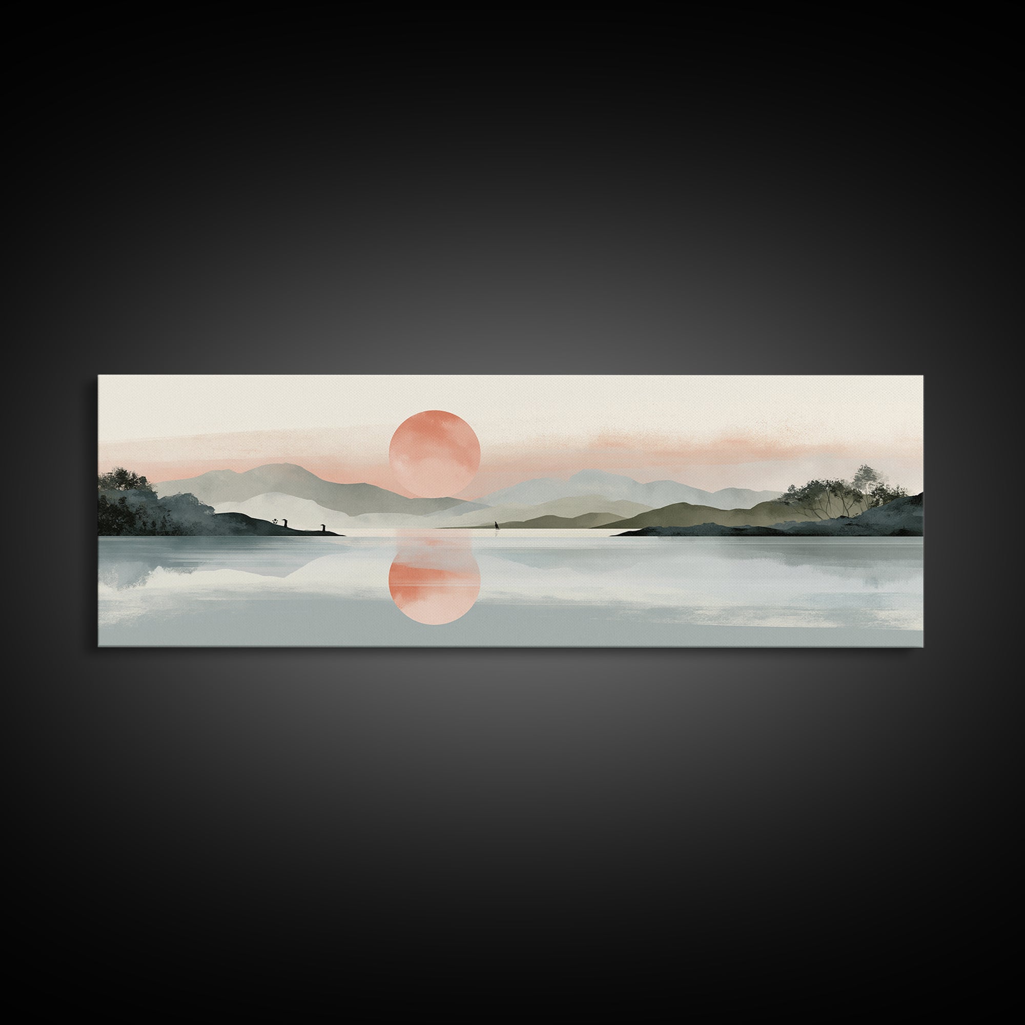 Moonlit Lake Reflection Framed Canvas Print, Spa Art, Minimalist Decor, Spa Decor, Fine Art, Serenity, Contemporary Art, SPA-3x1-63