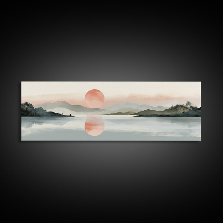Moonlit Lake Reflection Framed Canvas Print, Spa Art, Minimalist Decor, Spa Decor, Fine Art, Serenity, Contemporary Art, SPA-3x1-63