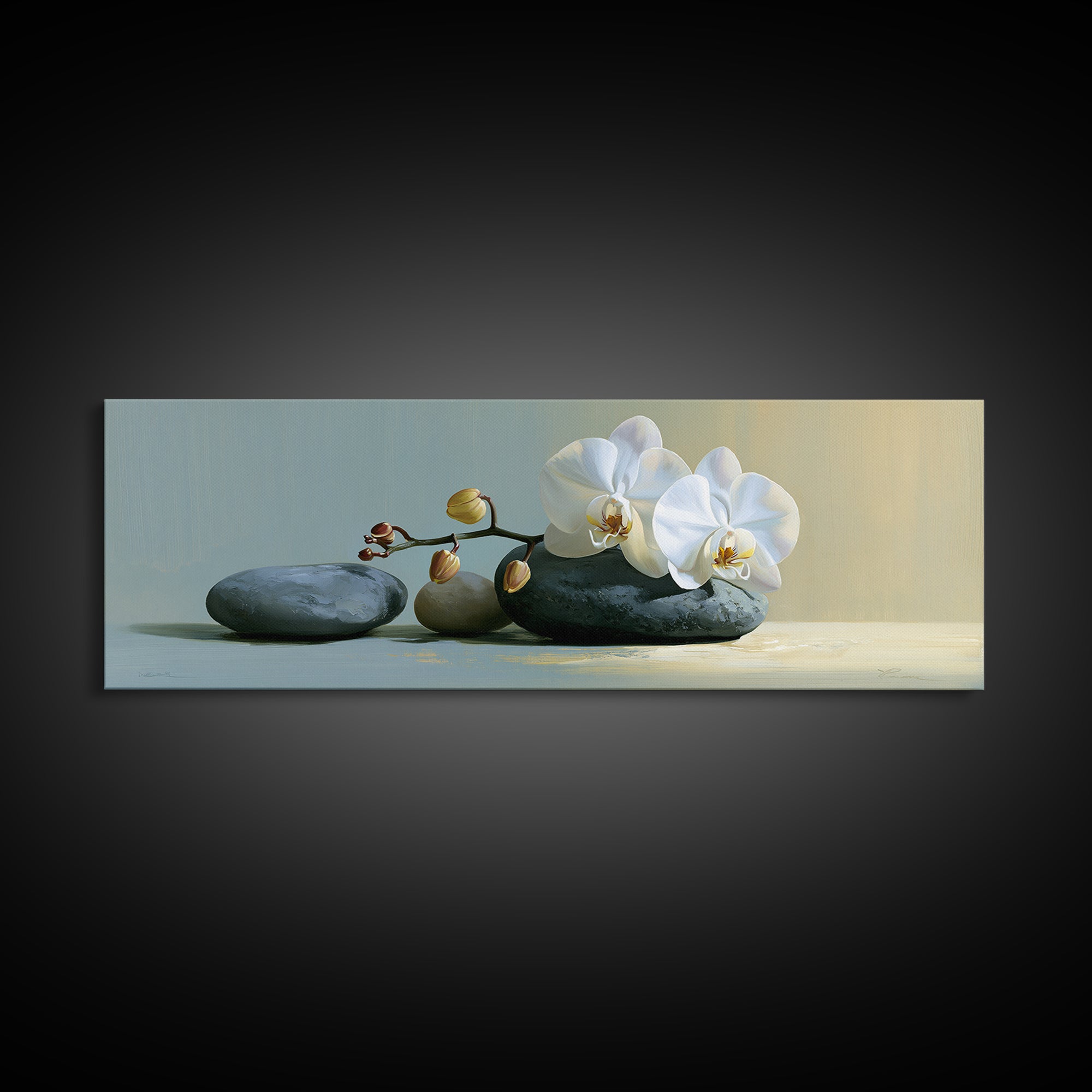 White Orchid on Smooth Gray Stone Canvas Print, Spa Art, Modern Home Decor, Spa Decor, Fine Art, Serenity, Neutral Decor, SPA-3x1-66