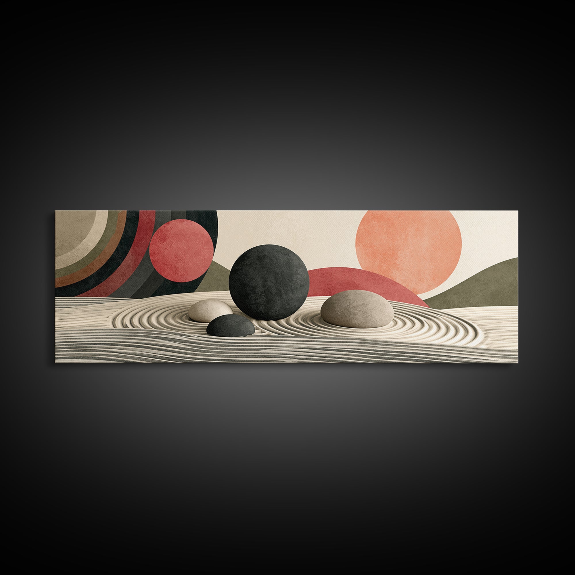 Sand Garden Lines Canvas Print, Spa Art, Wall Decor, Spa Decor, Oil Painting, Serenity, Minimalist Art, Feminine Wall Art, SPA-3x1-76