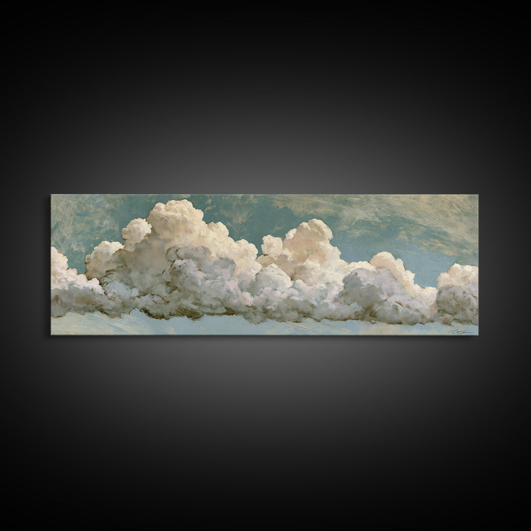 Soft Cloudscape in Cream and Sage Framed Canvas Print, Spa Art, Esthetician Decor, Spa Decor, Fine Art, Serenity, Room Decor, SPA-3x1-77