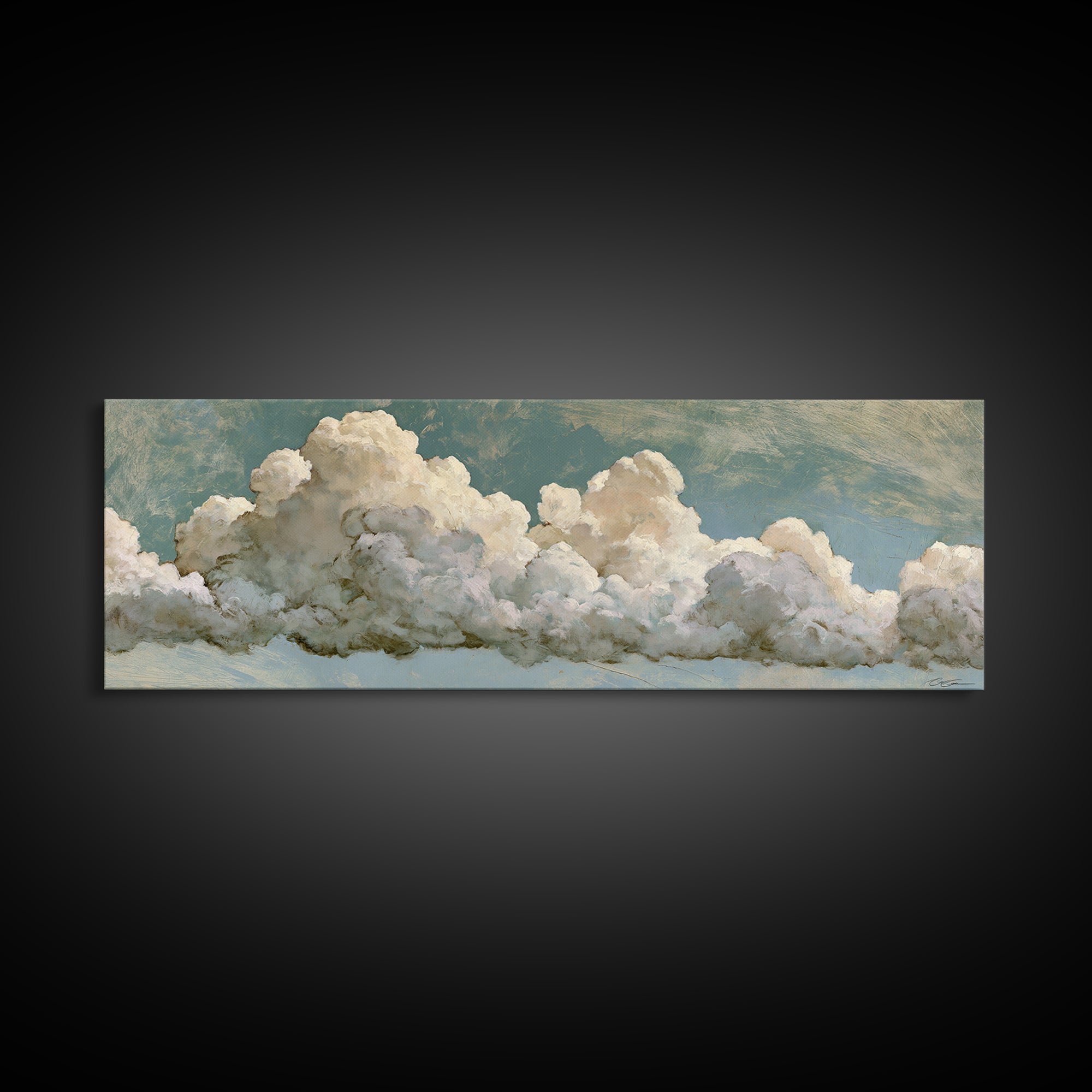 Soft Cloudscape in Cream and Sage Framed Canvas Print, Spa Art, Esthetician Decor, Spa Decor, Fine Art, Serenity, Room Decor, SPA-3x1-77