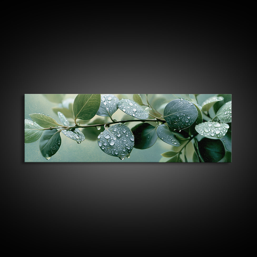 Rain on Leaves Canvas Print, Spa Art, Printable Wall Art, Spa Decor, Serenity, Feminine Wall Art, Fine Art Photography, SPA-3x1-80