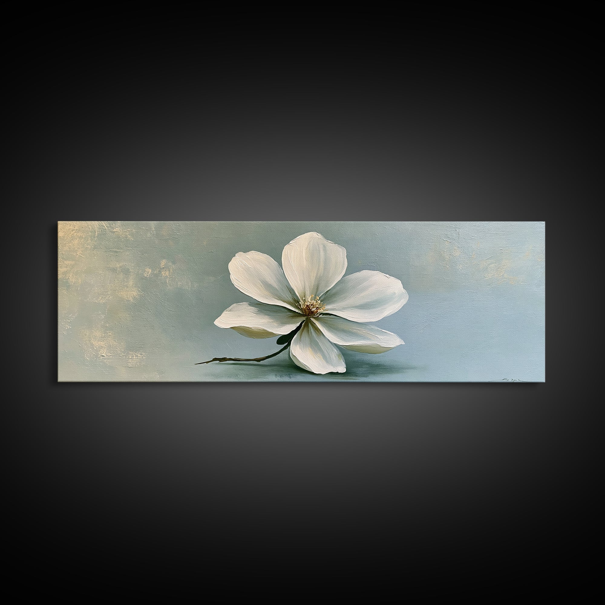 Single White Flower on Linen Ground Framed Canvas Print, Spa Art, Tarot Card Art, Spa Decor, Watercolor Art, Serenity, SPA-3x1-81