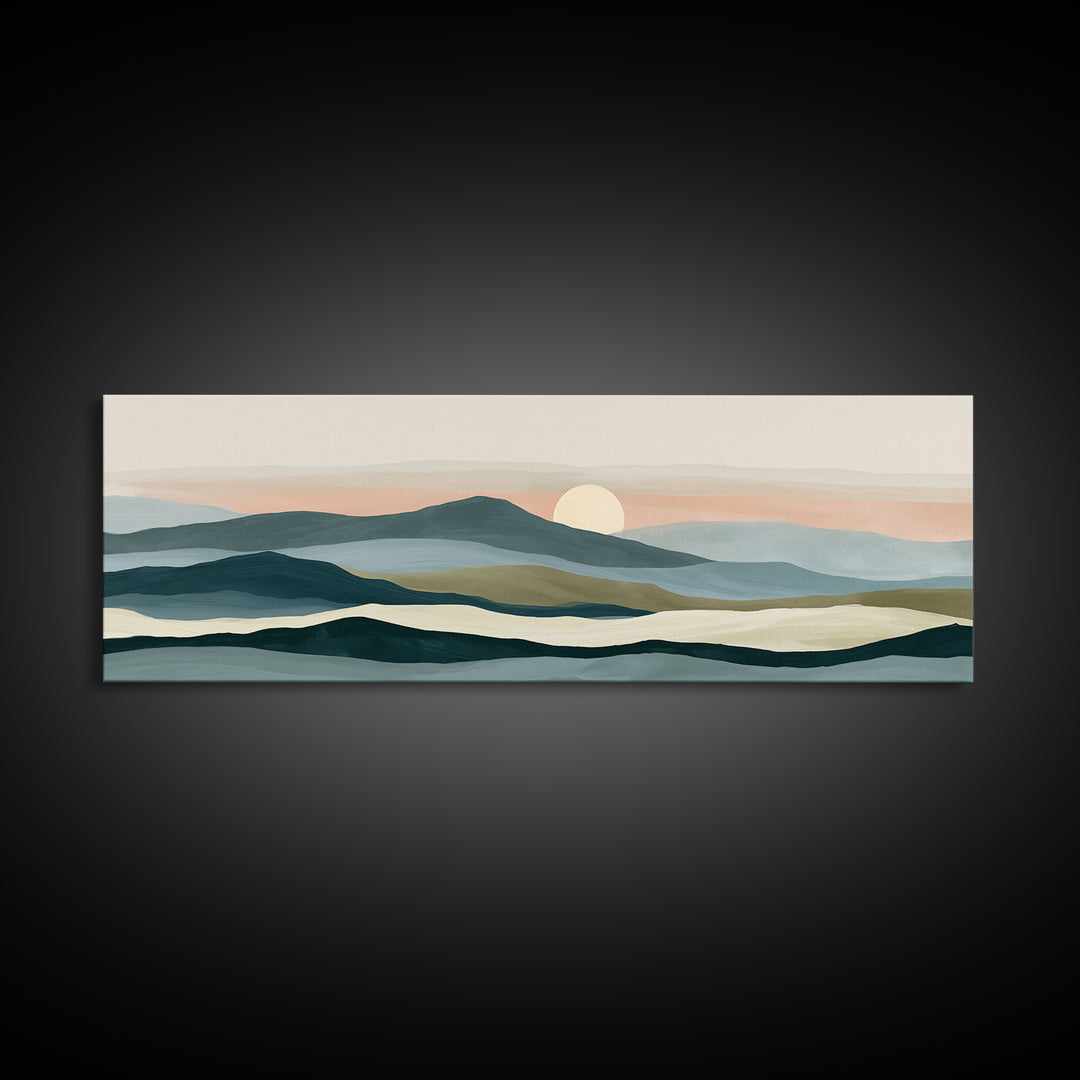 Coastal Horizon in Muted Spa Blues Canvas Print, Spa Art, Esthetician Decor, Spa Decor, Oil Painting, Serenity, Room Decor, SPA-3x1-98