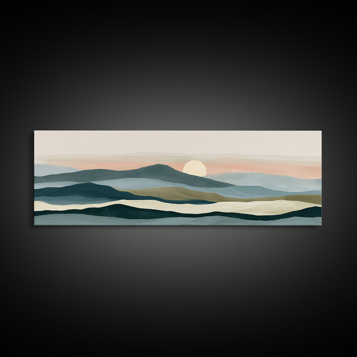 Coastal Horizon in Muted Spa Blues Canvas Print, Spa Art, Esthetician Decor, Spa Decor, Oil Painting, Serenity, Room Decor, SPA-3x1-98