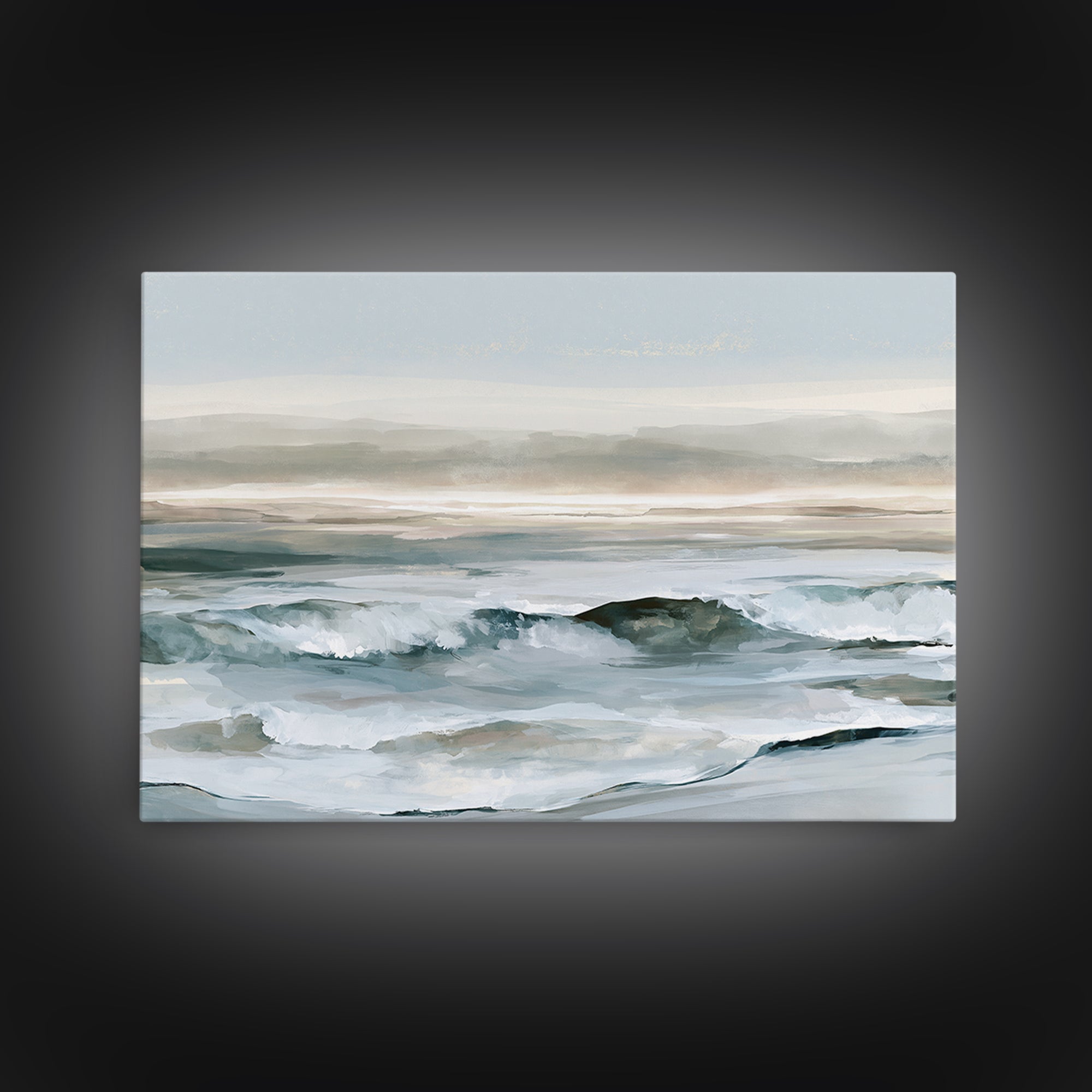Coastal Horizon in Muted Spa Blues Framed Canvas Print, Spa Art, Spa, Spa Decor, Oil Painting, Serenity, Teen Girl Room Decor, SPA-3x2-14