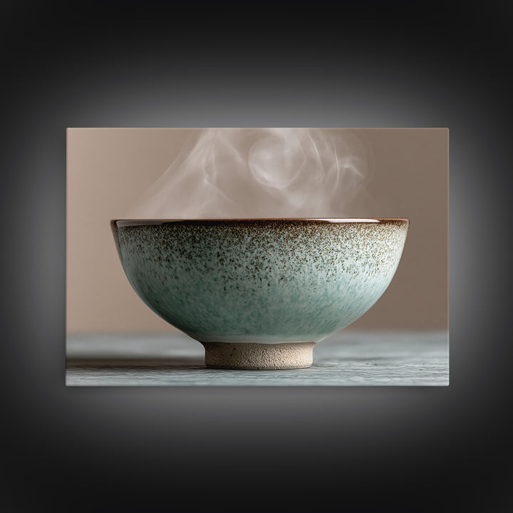 Tea Bowl and Steam Still Life Framed Canvas Print, Spa Art, Travel Poster, Spa Decor, Fine Art, Serenity, Salon Decor, SPA-3x2-2