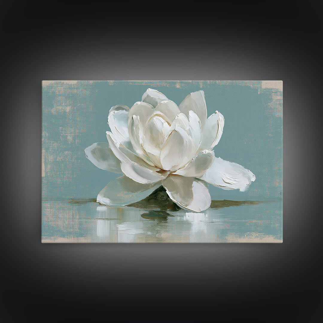 Single White Flower on Linen Ground Canvas Print, Spa Art, Teen Girl Room Decor, Spa Decor, Fine Art, Serenity, Luxury Decor, SPA-3x2-21