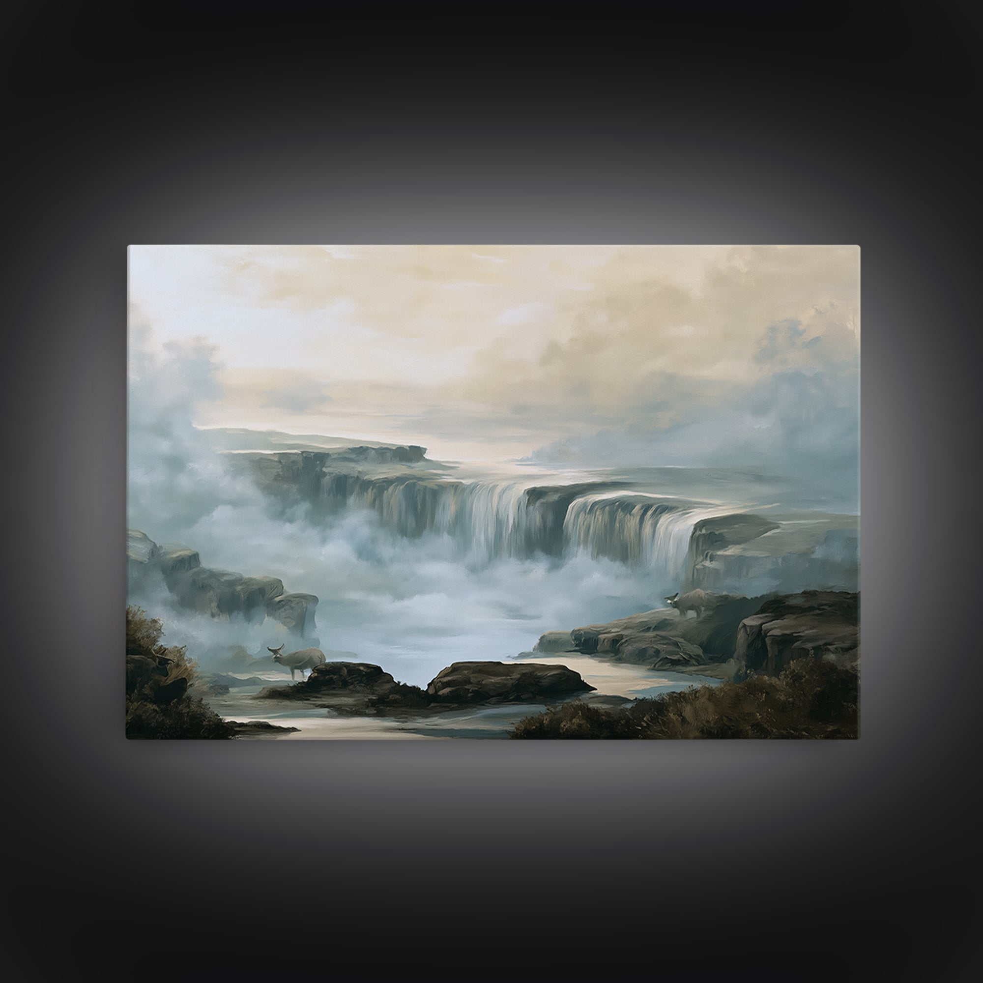 Serene Waterfall with Mist Canvas Print, Spa Art, Abstract Print, Spa Decor, Oil Painting, Serenity, Esthetician Decor, SPA-3x2-22