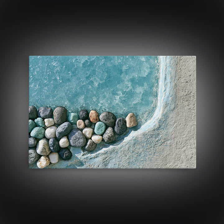 Blue Lagoon Water Seen from Above Framed Canvas Print, Spa Art, Teen Girl Room Decor, Spa Decor, Serenity, Luxury Decor, SPA-3x2-24