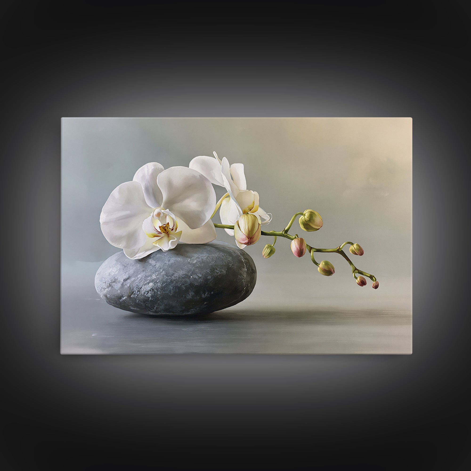 White Orchid on Smooth Gray Stone Canvas Print, Spa Art, Salon Decor, Spa Decor, Fine Art, Serenity, Statement Artwork, SPA-3x2-30