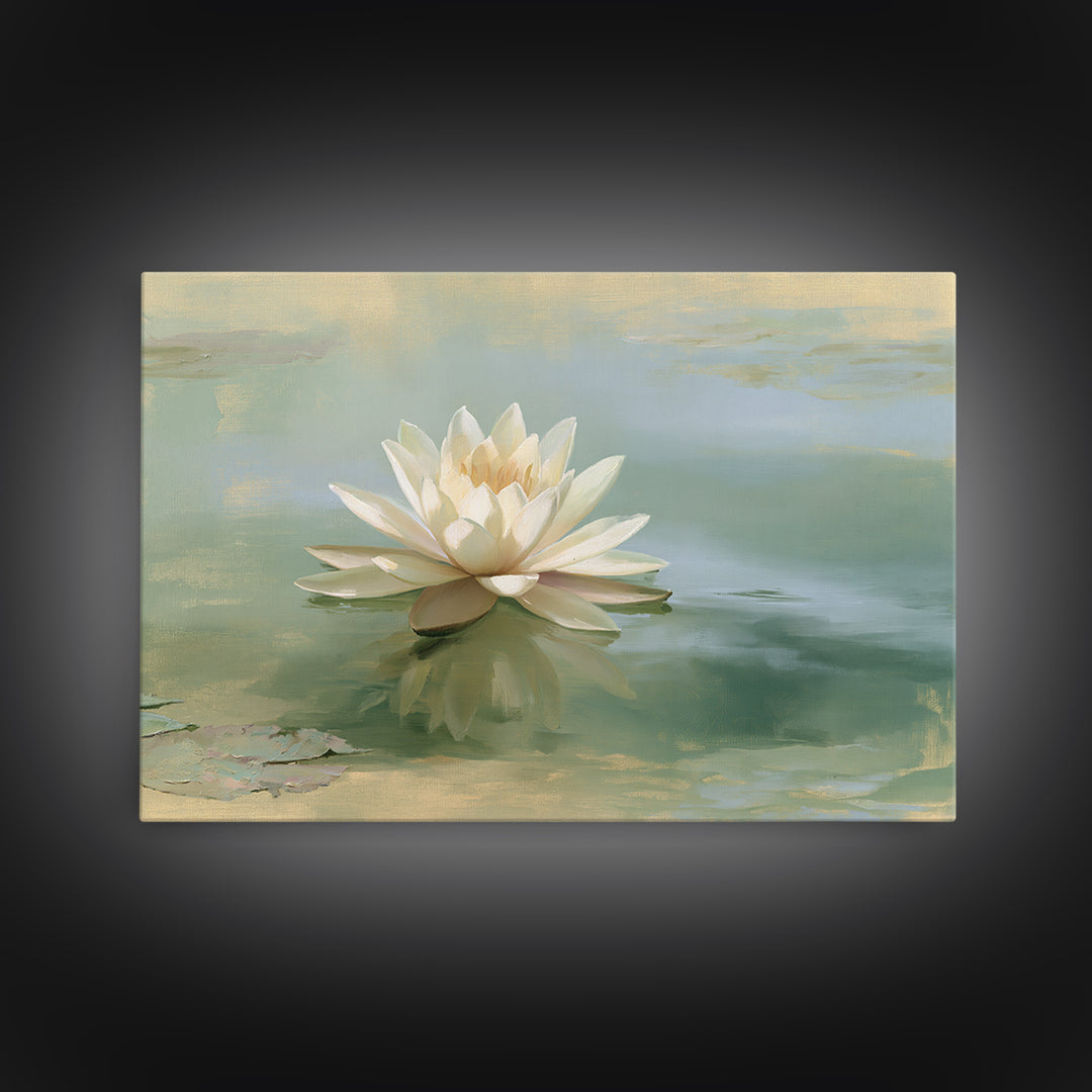 Lotus Flower Floating on Still Pond Canvas Print, Spa Art, Esthetician Decor, Spa Decor, Oil Painting, Serenity, Room Decor, SPA-3x2-32