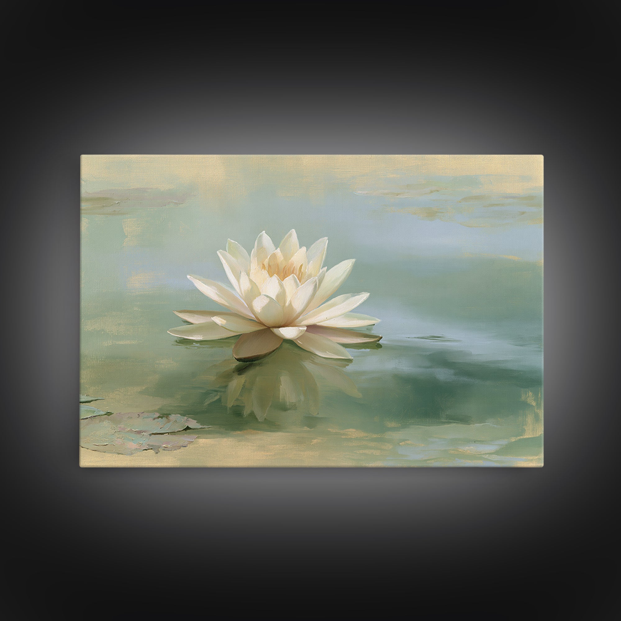 Lotus Flower Floating on Still Pond Canvas Print, Spa Art, Esthetician Decor, Spa Decor, Oil Painting, Serenity, Room Decor, SPA-3x2-32