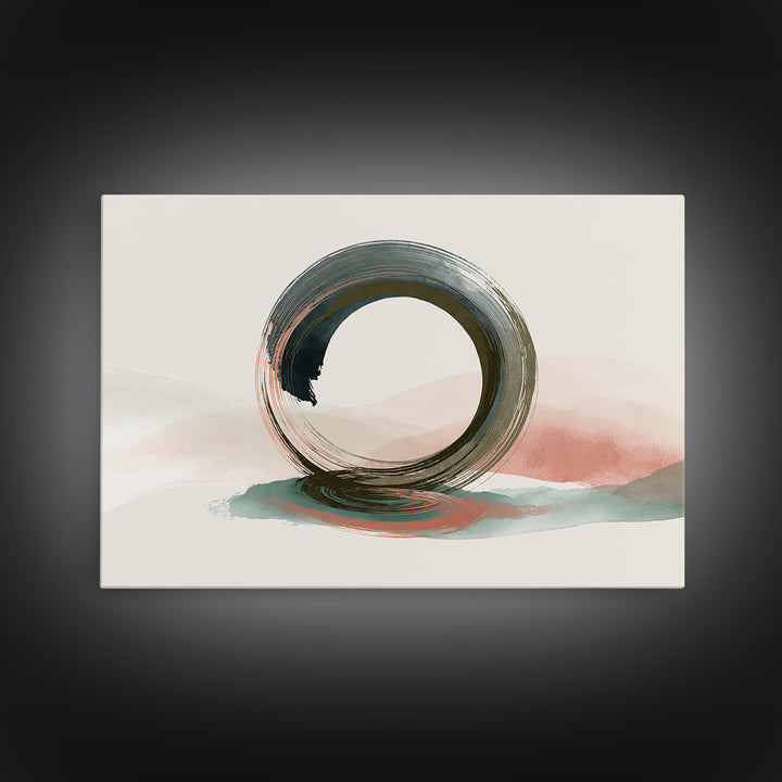 Minimal Zen Circle Brushstroke Framed Canvas Print, Spa Art, Tarot Card Art, Spa Decor, Fine Art, Serenity, Textured Painting, SPA-3x2-36
