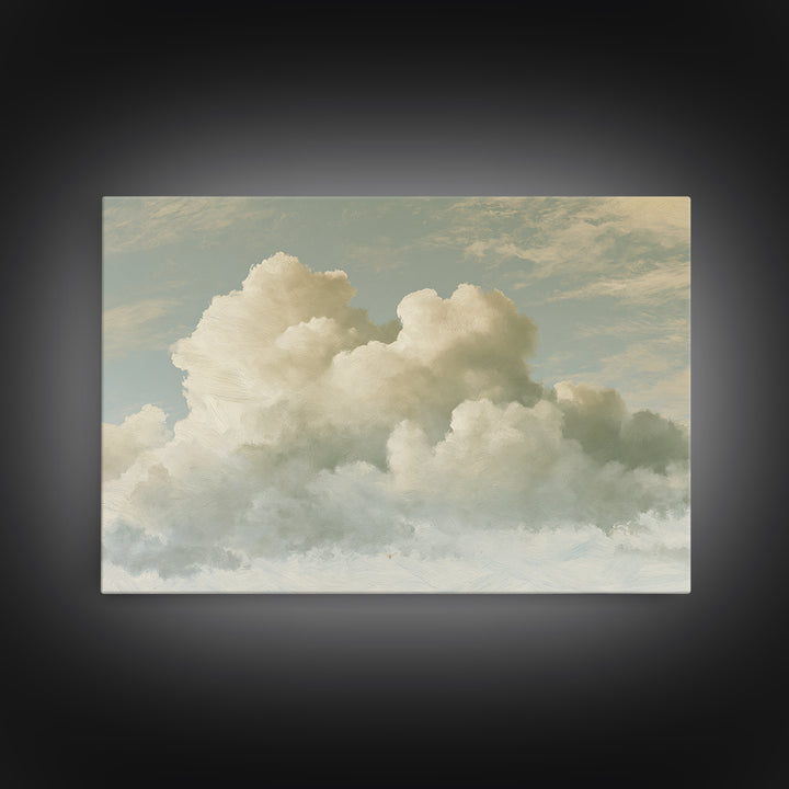 Soft Cloudscape in Cream and Sage Framed Canvas Print, Spa Art, Wildlife Wall Art, Spa Decor, Watercolor Art, Serenity, SPA-3x2-41