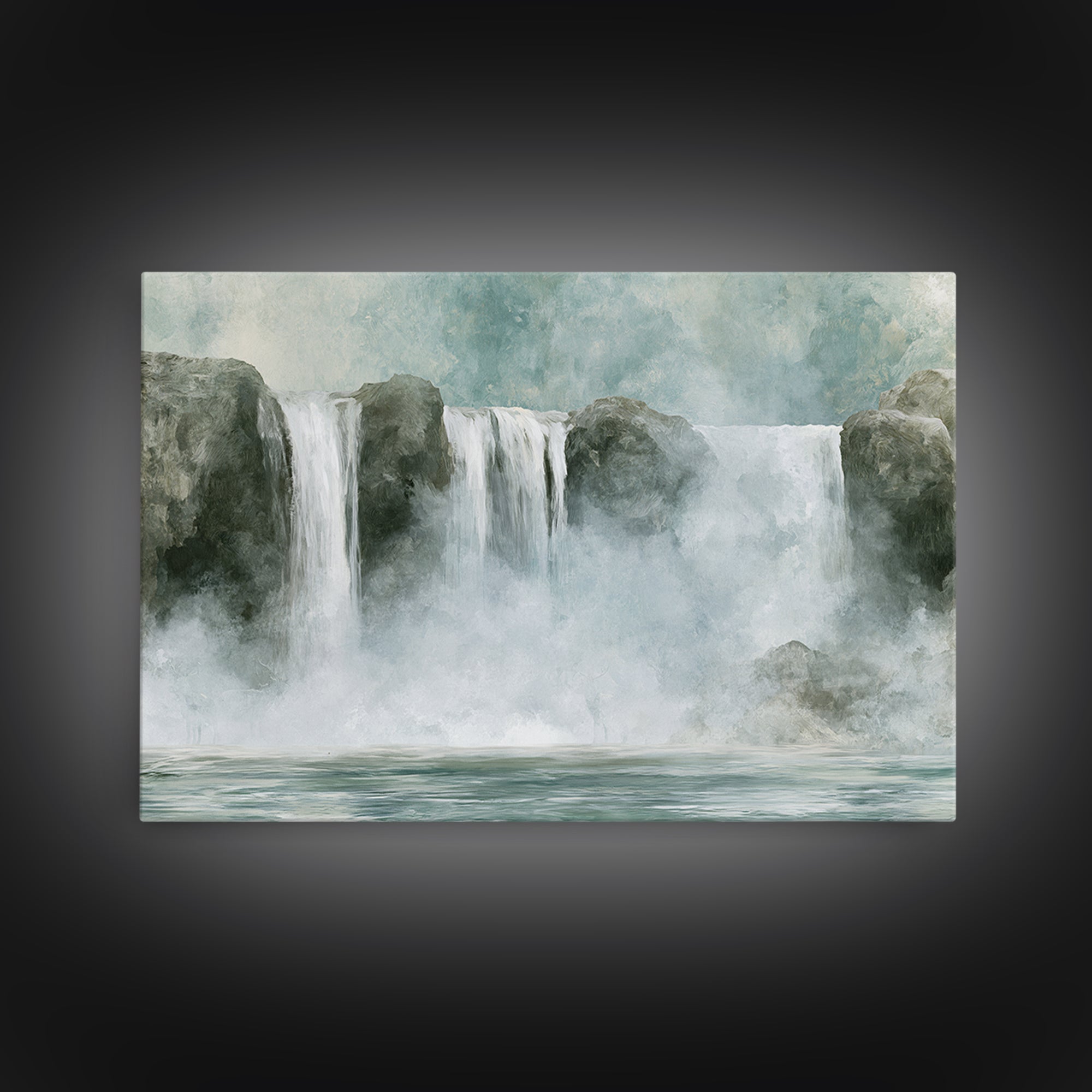 Serene Waterfall with Mist Framed Canvas Print, Spa Art, Fashion Wall Art, Spa Decor, Fine Art, Serenity, Modern Decor, SPA-3x2-46