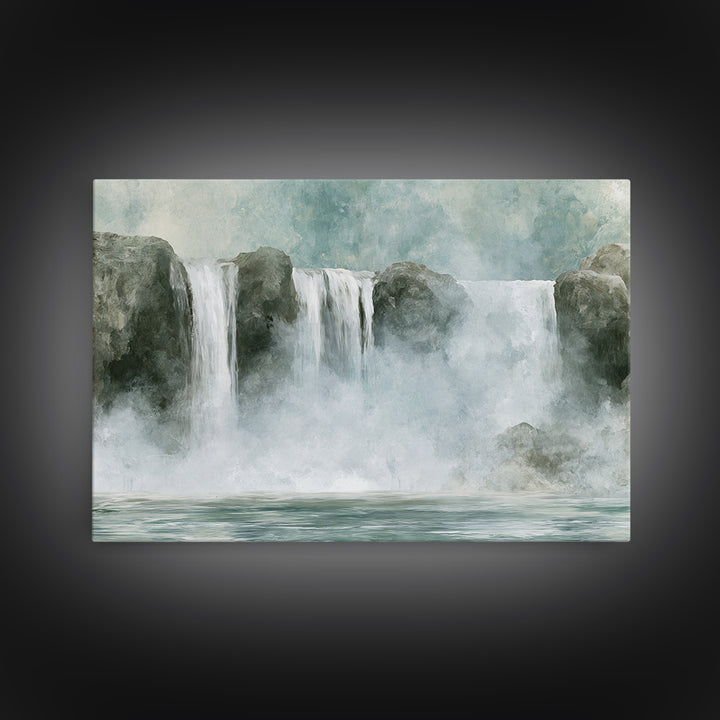 Serene Waterfall with Mist Framed Canvas Print, Spa Art, Fashion Wall Art, Spa Decor, Fine Art, Serenity, Modern Decor, SPA-3x2-46