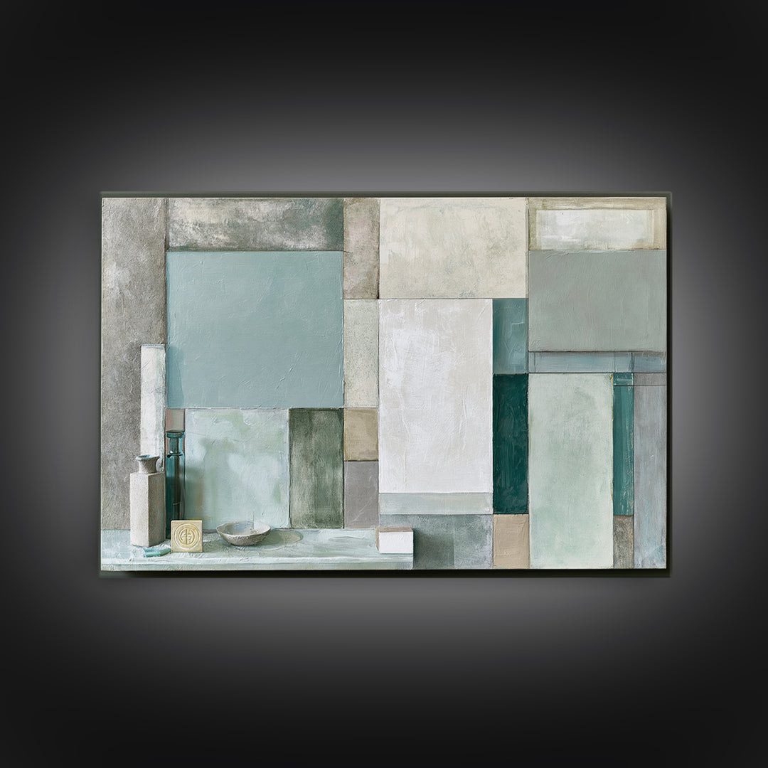 Sage and Ivory Geometric Calm Composition Canvas Print, Spa Art, Neutral Decor, Spa Decor, Fine Art, Serenity, Home Decor, SPA-3x2-49