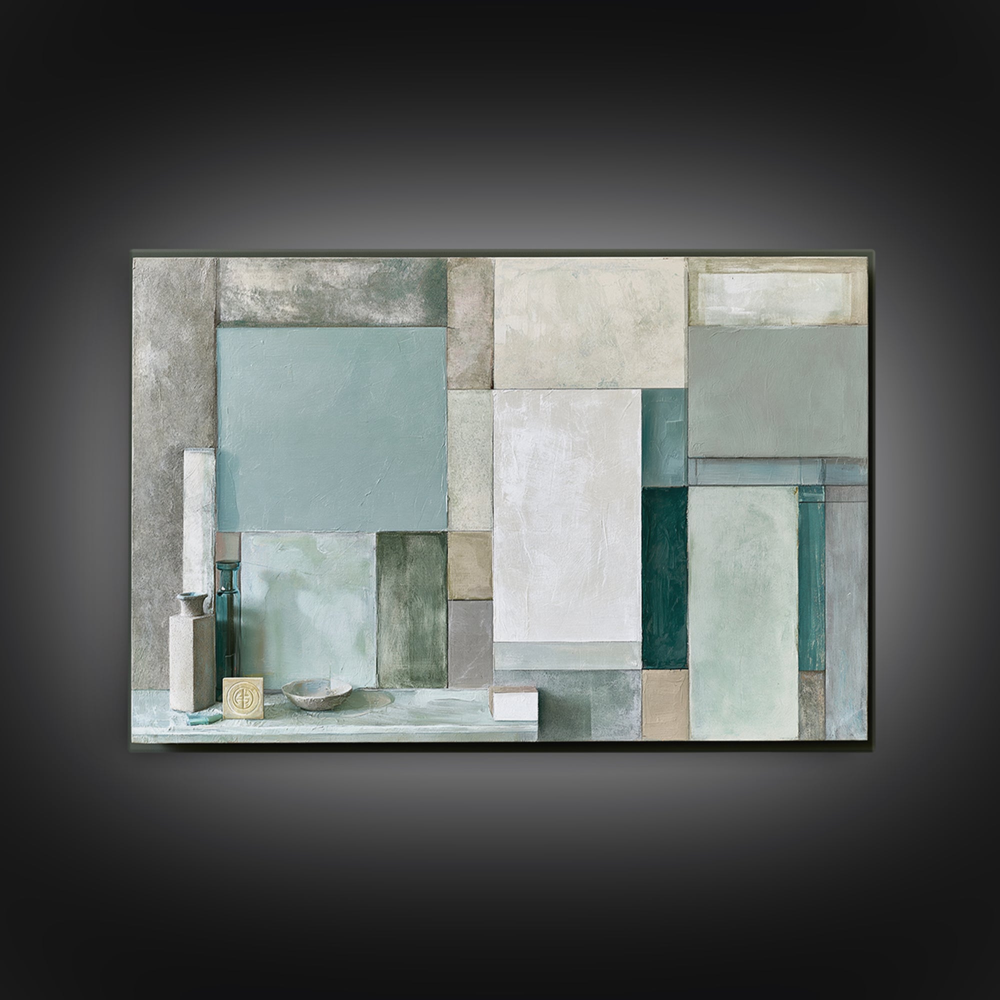 Sage and Ivory Geometric Calm Composition Canvas Print, Spa Art, Neutral Decor, Spa Decor, Fine Art, Serenity, Home Decor, SPA-3x2-49