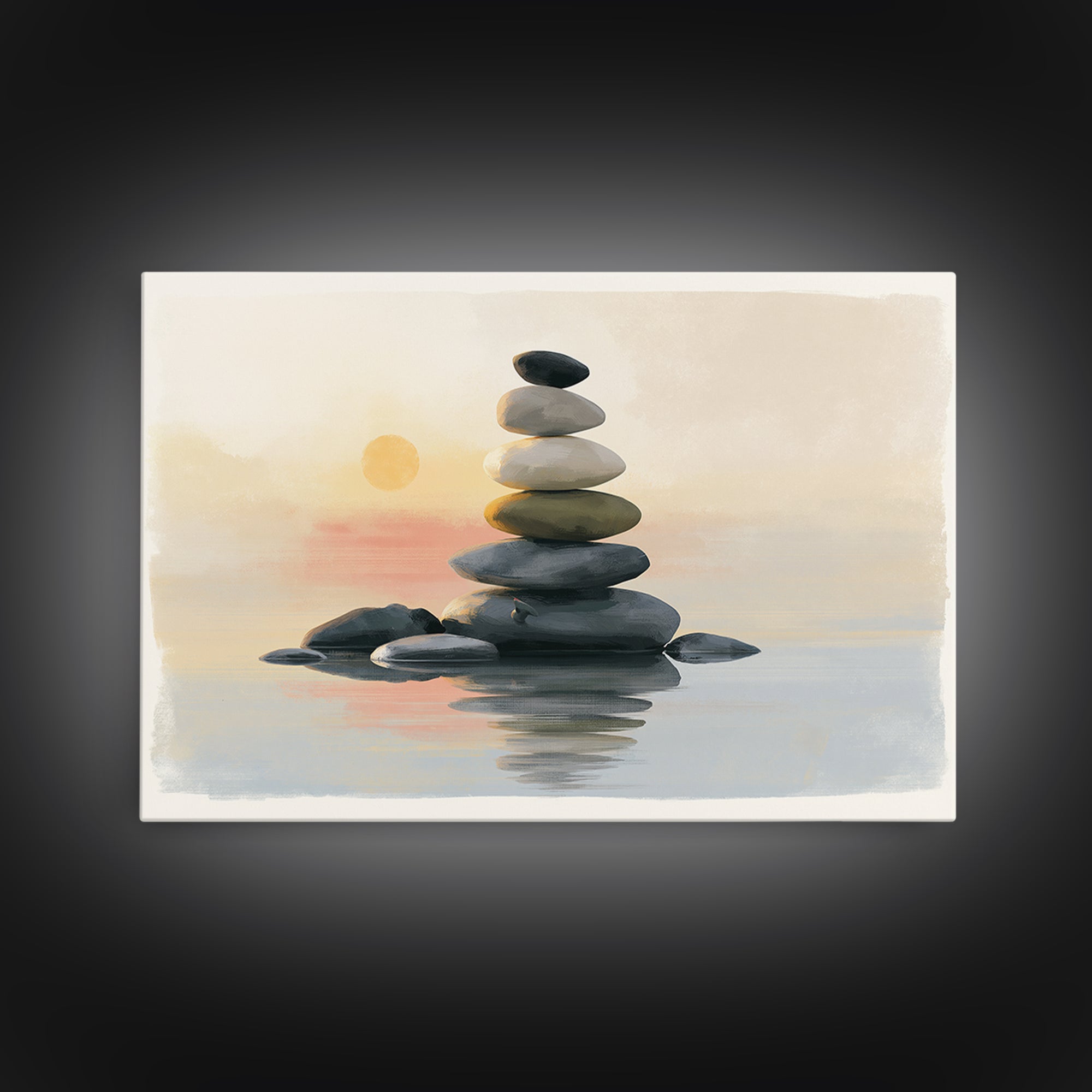 Stacked Stones Beside Calm Water Framed Canvas Print, Spa Art, Esthetician Decor, Spa Decor, Fine Art, Serenity, Room Decor, SPA-3x2-5