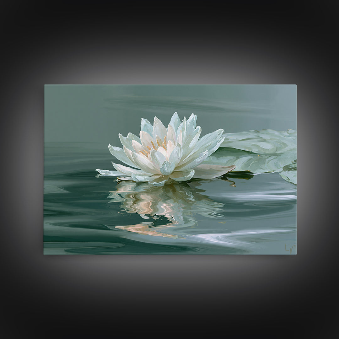 Lotus Flower Floating on Still Pond Canvas Print, Spa Art, Art Print, Spa Decor, Watercolor Art, Serenity, Botanical Art, SPA-3x2-56