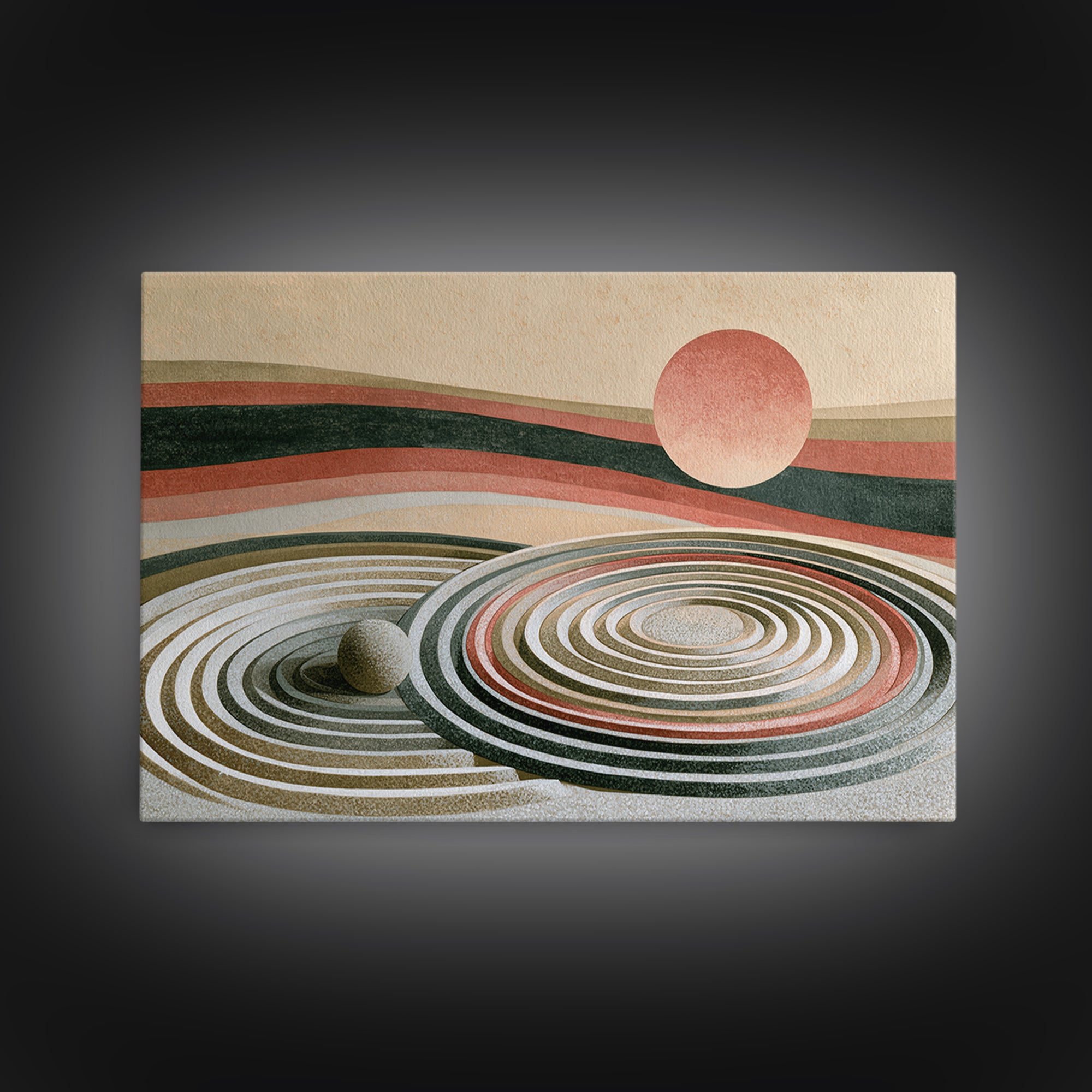 Sand Garden Lines Framed Canvas Print, Spa Art, Textured Painting, Spa Decor, Fine Art, Serenity, Travel Poster, Abstract, SPA-3x2-64