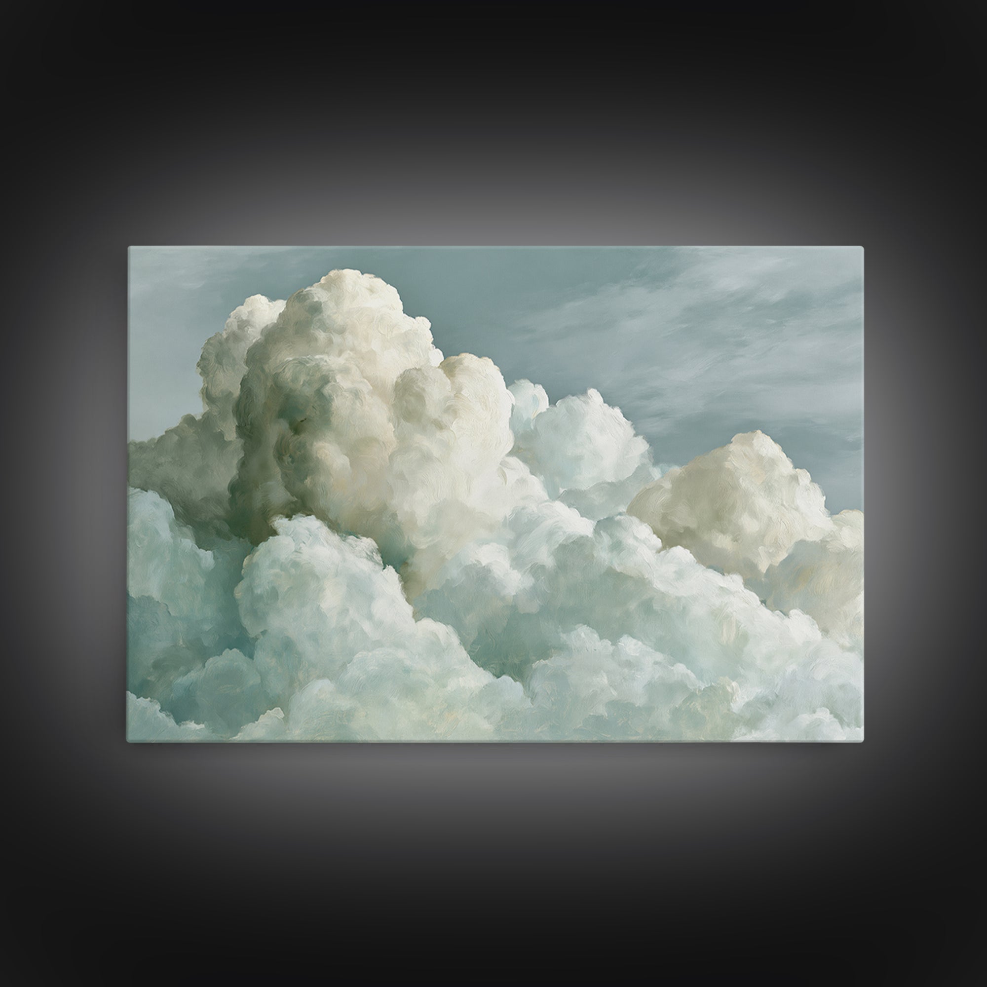 Soft Cloudscape in Cream and Sage Framed Canvas Print, Spa Art, Wildlife Wall Art, Spa Decor, Watercolor Art, Serenity, SPA-3x2-65