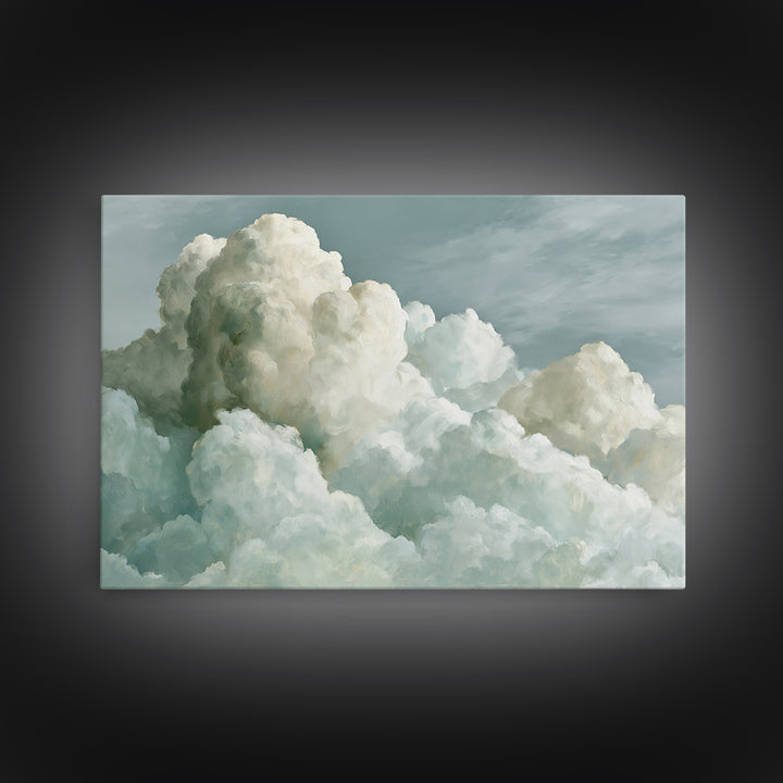 Soft Cloudscape in Cream and Sage Framed Canvas Print, Spa Art, Wildlife Wall Art, Spa Decor, Watercolor Art, Serenity, SPA-3x2-65