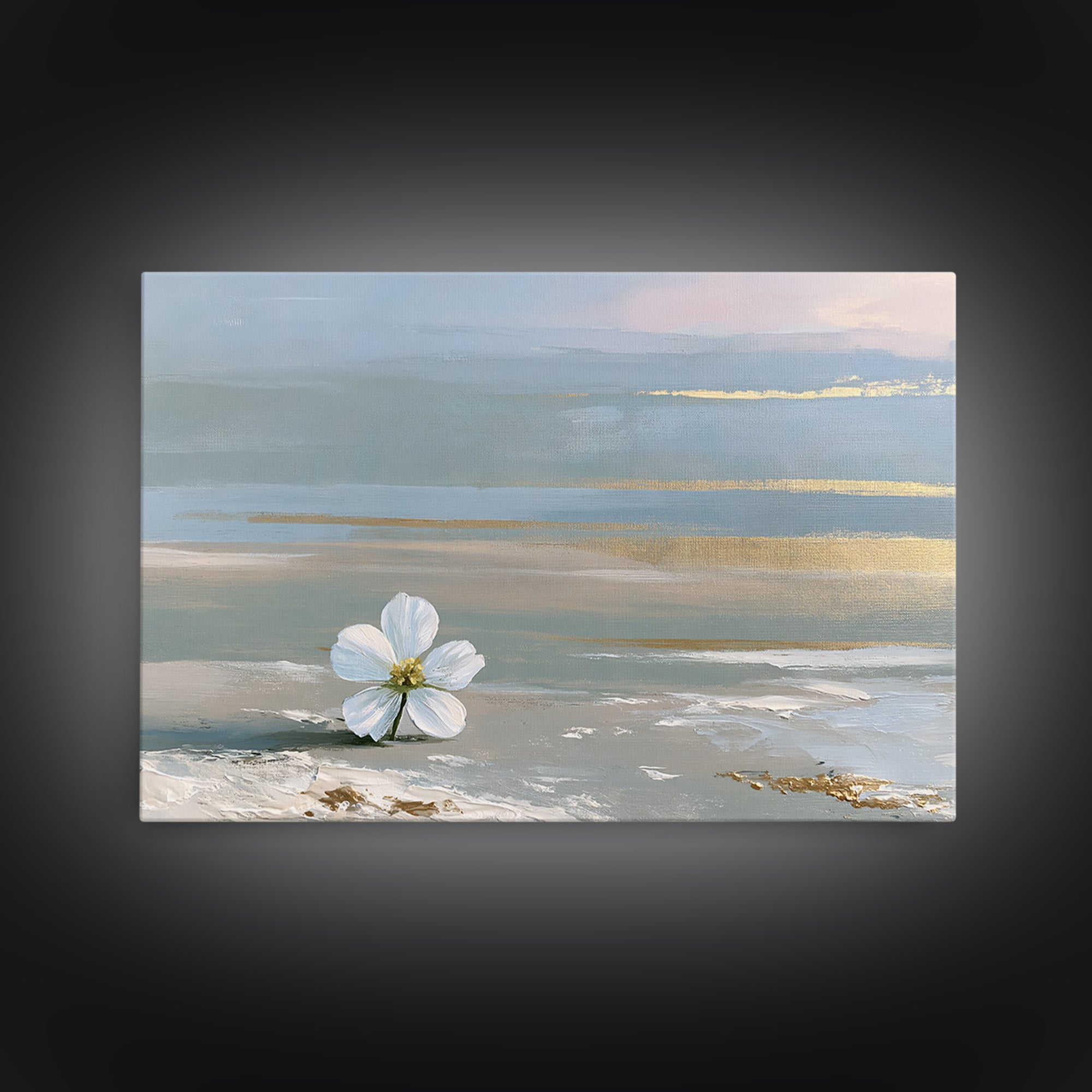 Single White Flower on Linen Ground Framed Canvas Print, Spa Art, Gallery Decor, Spa Decor, Fine Art, Serenity, Wall Art, SPA-3x2-69