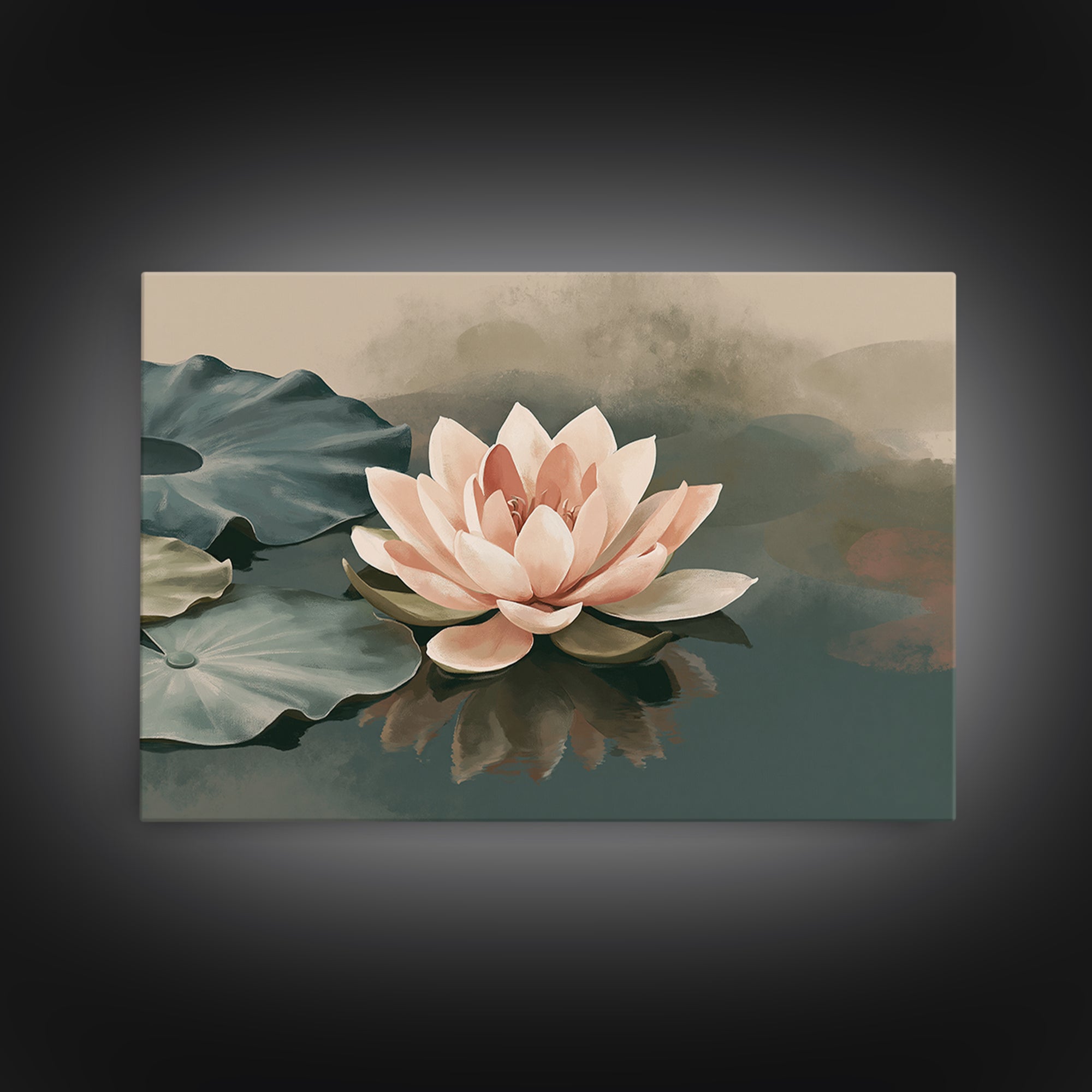 Lotus Flower Floating on Still Pond Framed Canvas Print, Spa Art, Dog Groomer Gifts, Spa Decor, Serenity, Fine Art Print, SPA-3x2-8