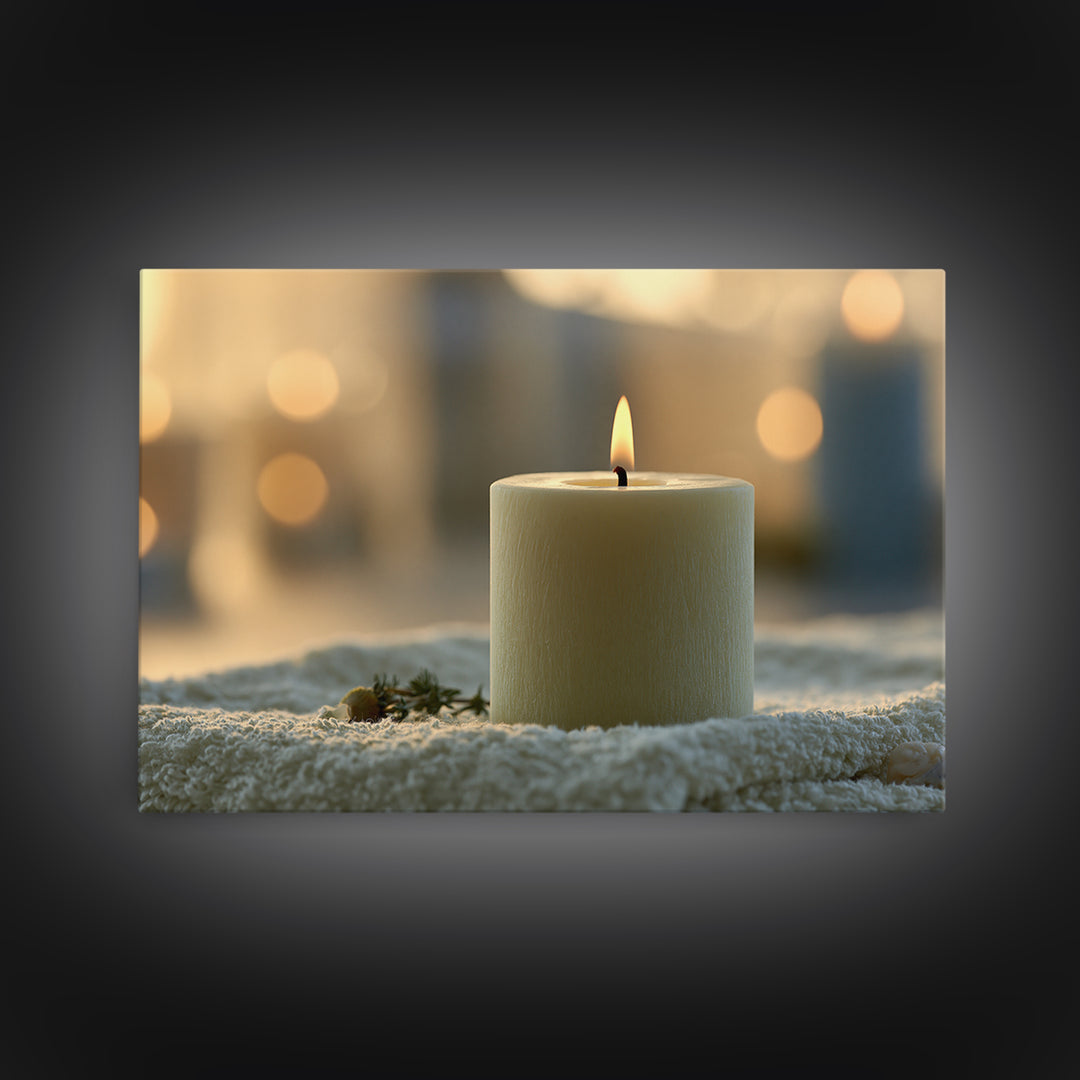 Warm Candle Flame Framed Canvas Print, Spa Art, Statement Artwork, Spa Decor, Fine Art, Serenity, Printable Wall Art, SPA-3x2-85