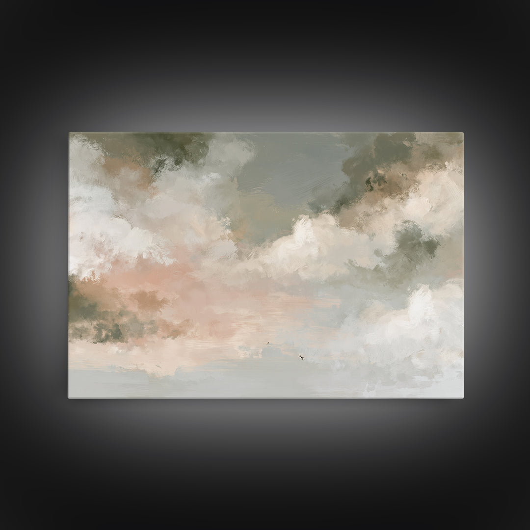 Soft Cloudscape in Cream and Sage Canvas Print, Spa Art, Boho Decor, Spa Decor, Oil Painting, Serenity, Printable Art, SPA-3x2-89