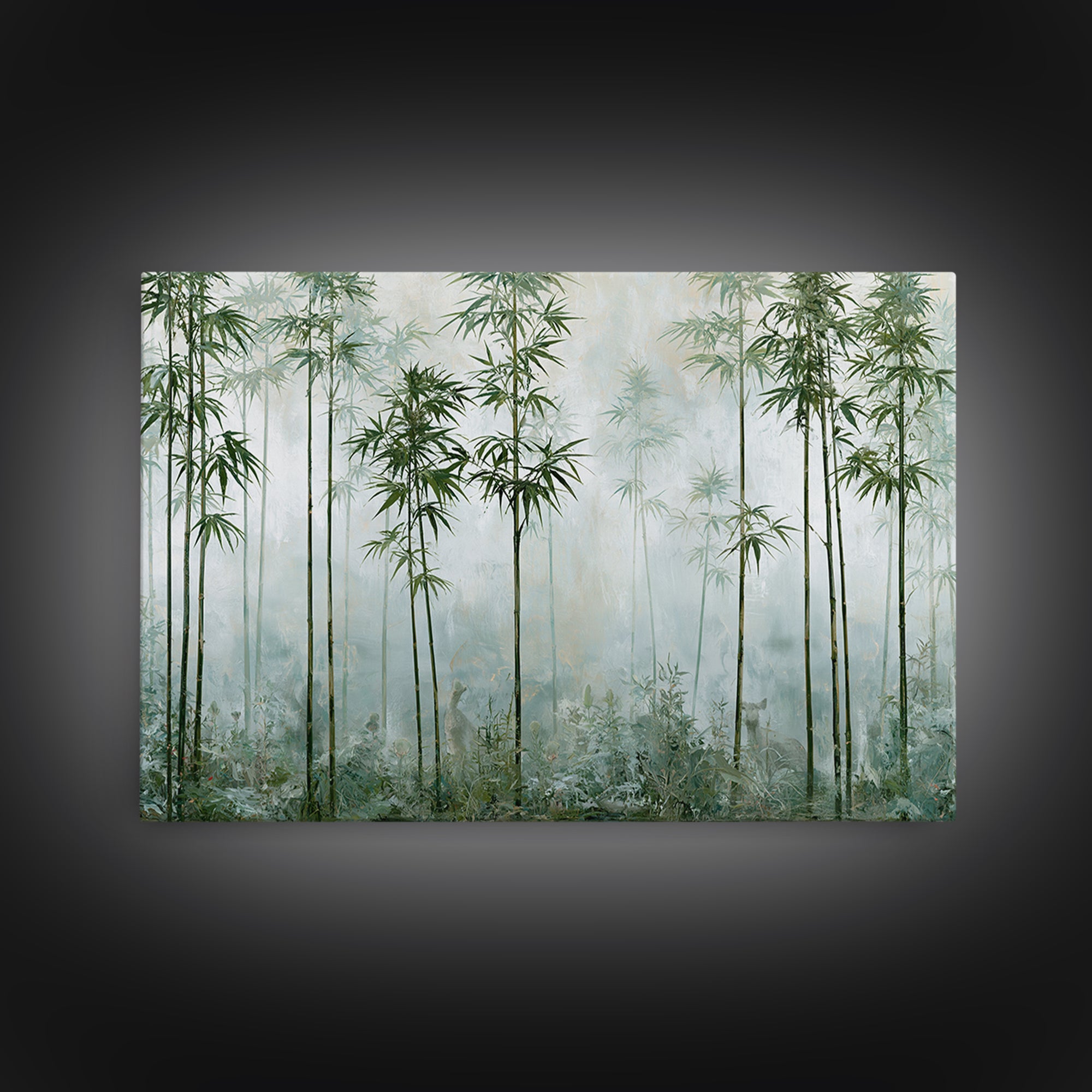 Misty Bamboo Forest Framed Canvas Print, Spa Art, Salon Decor, Spa Decor, Oil Painting, Serenity, Statement Artwork, Boho Decor, SPA-3x2-9