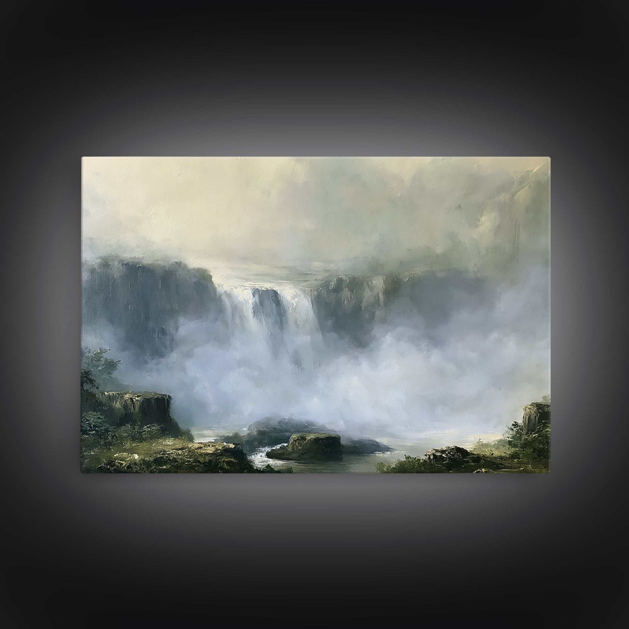 Serene Waterfall with Mist Canvas Print, Spa Art, Dog Canvas, Spa Decor, Abstract Art, Serenity, Art Print, Room Decor, SPA-3x2-94