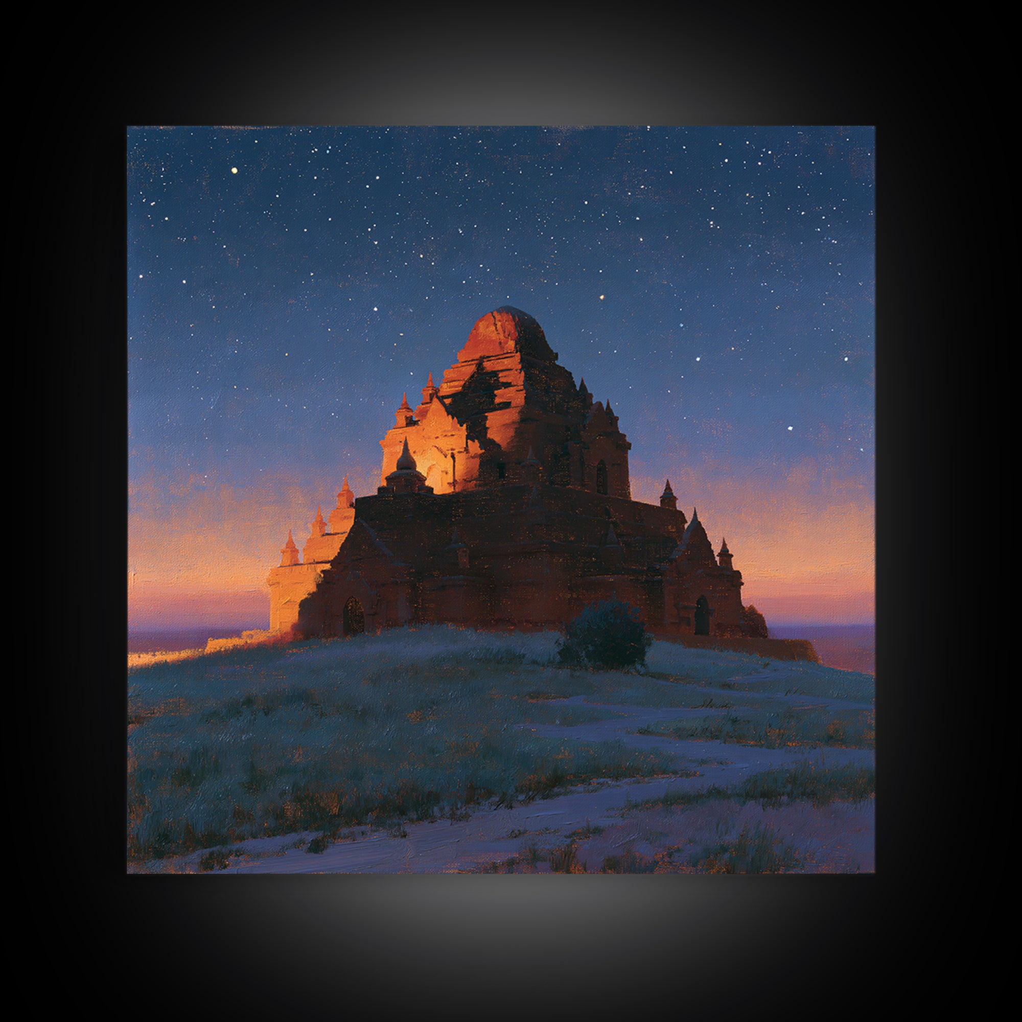 Ancient Temple Silhouette Canvas Print, Spiritual Art, Abstract Wall Art, Living Room Decor, Watercolor Art, Spirit, SPI-1x1-19
