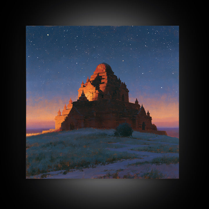 Ancient Temple Silhouette Canvas Print, Spiritual Art, Abstract Wall Art, Living Room Decor, Watercolor Art, Spirit, SPI-1x1-19