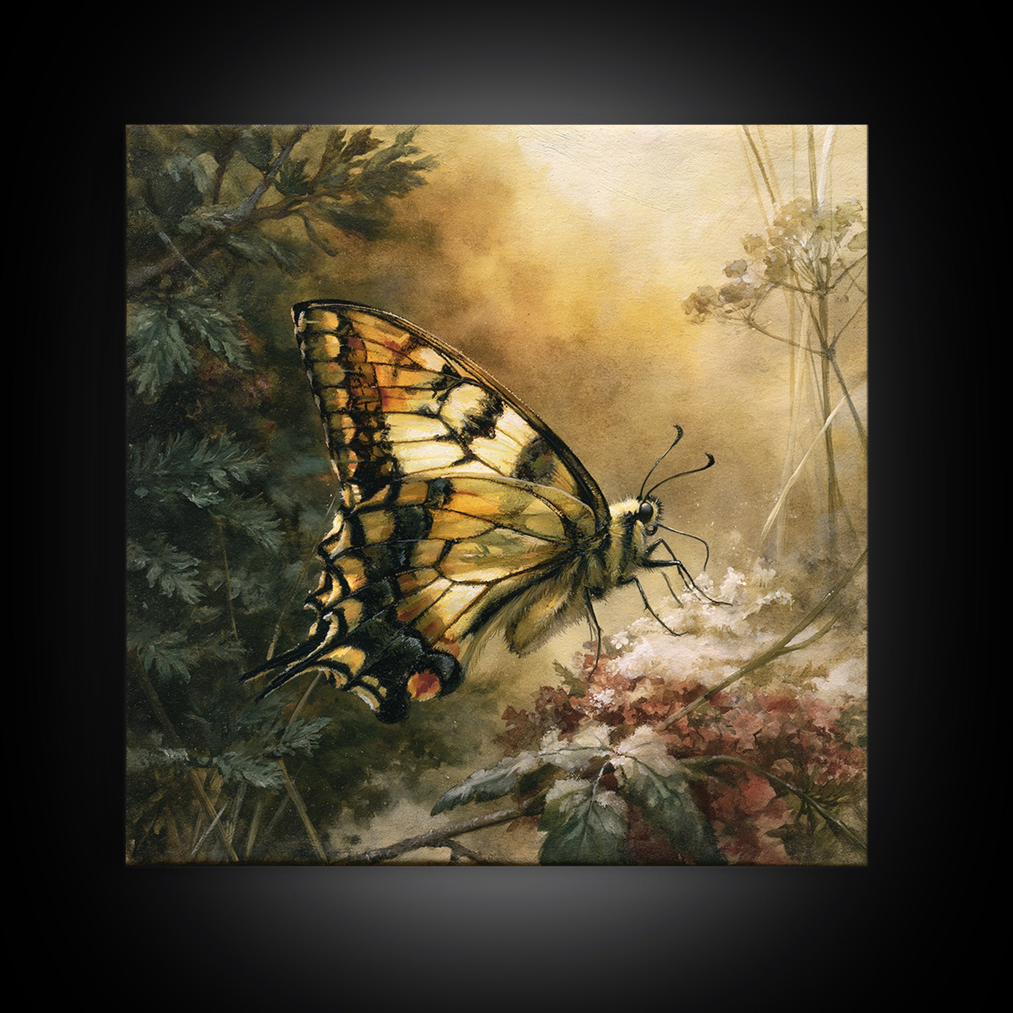 Butterfly Transformation Scene Framed Canvas Print, Spiritual Art, Boho Decor, Living Room Decor, Fine Art, Spirit, Art Prints, SPI-1x1-63