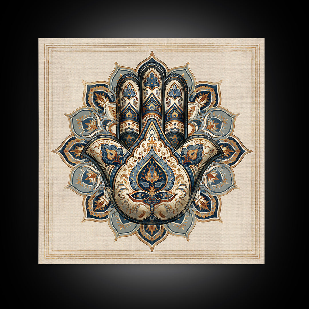 Protective Hand Motif Framed Canvas Print, Spiritual Art, Neutral Decor, Living Room Decor, Fine Art, Spirit, Wall Decor, SPI-1x1-71