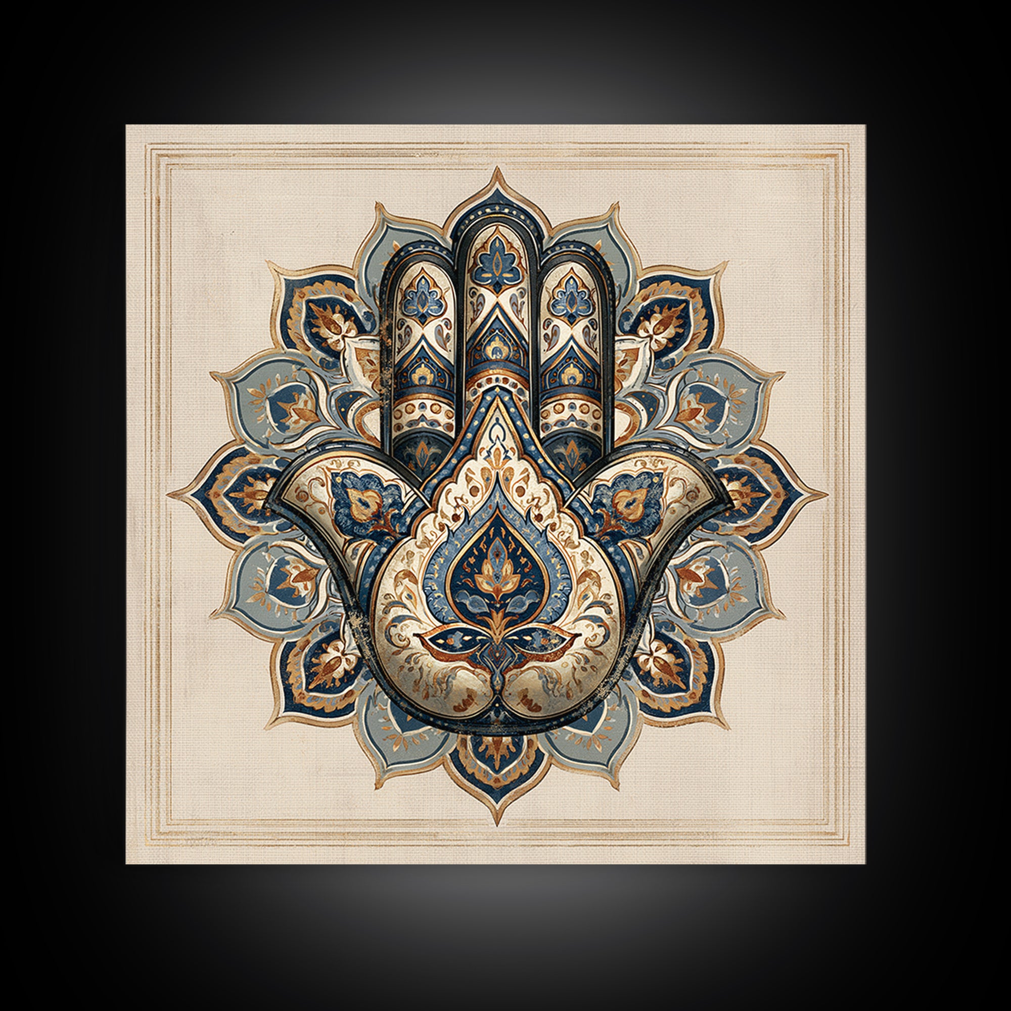Protective Hand Motif Framed Canvas Print, Spiritual Art, Neutral Decor, Living Room Decor, Fine Art, Spirit, Wall Decor, SPI-1x1-71