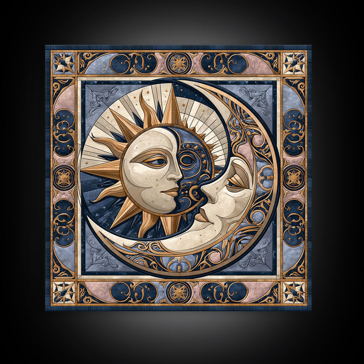 Sun and Moon Spiritual Balance Composition Framed Canvas Print, Spiritual Art, Boho Decor, Living Room Decor, Fine Art, Spirit, SPI-1x1-80