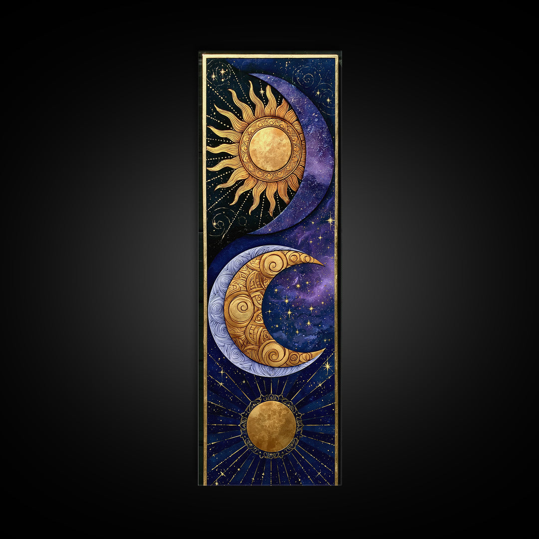 Sun and Moon Spiritual Balance Composition Framed Canvas Print, Spiritual Art, Abstract Wall Art, Living Room Decor, Spirit, SPI-1x3-20