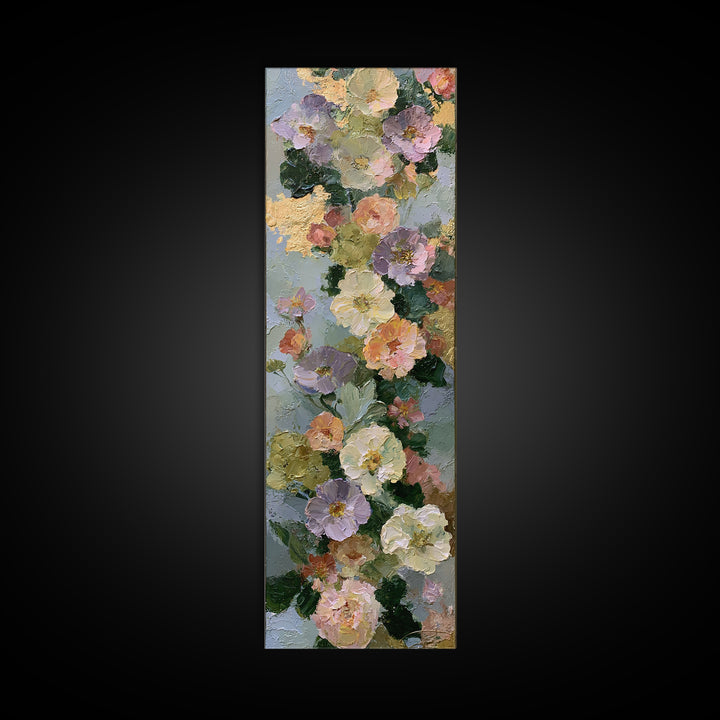 Serene Face with Closed Eyes and Flowers Framed Canvas Print, Spiritual Art, Boho Wall Art, Living Room Decor, Oil Painting, SPI-1x3-24