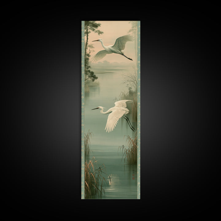 White Crane Flying Framed Canvas Print, Spiritual Art, African American Art, Living Room Decor, Watercolor Art, Spirit, SPI-1x3-36