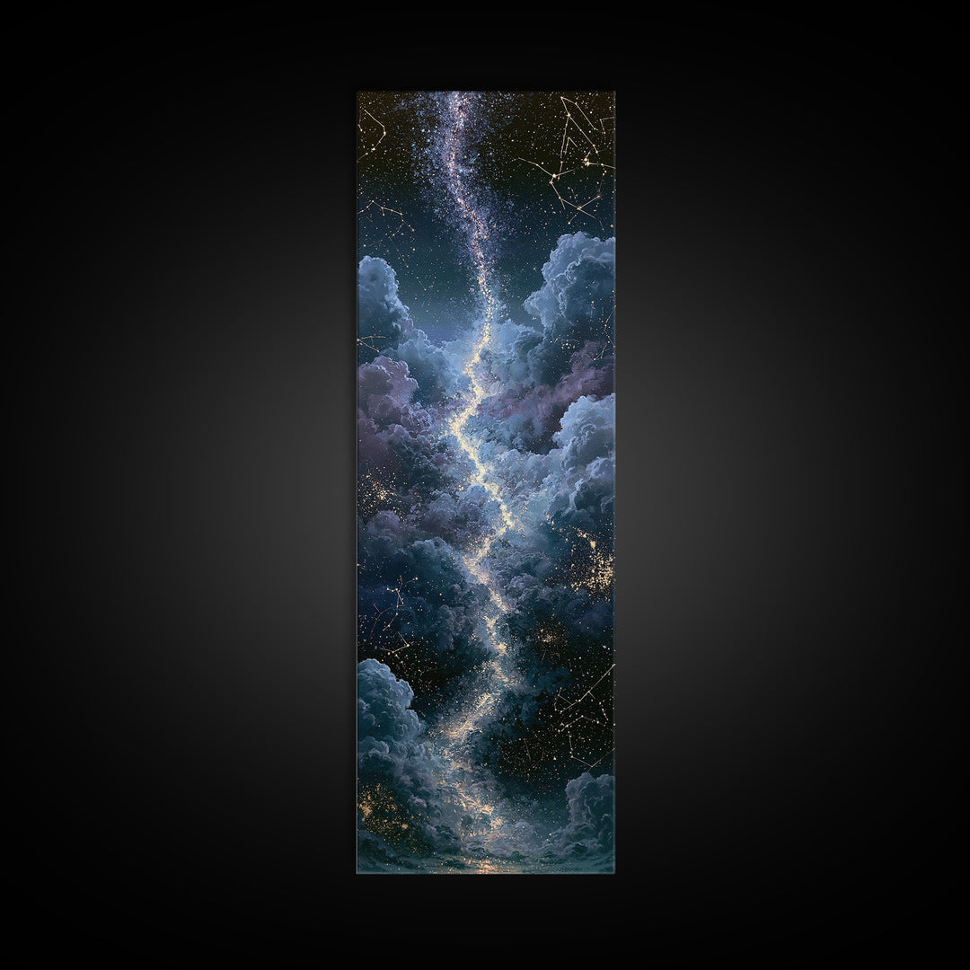Celestial Staircase Through Clouds Framed Canvas Print, Spiritual Art, Wall Art Prints, Living Room Decor, Fine Art, Spirit, SPI-1x3-53