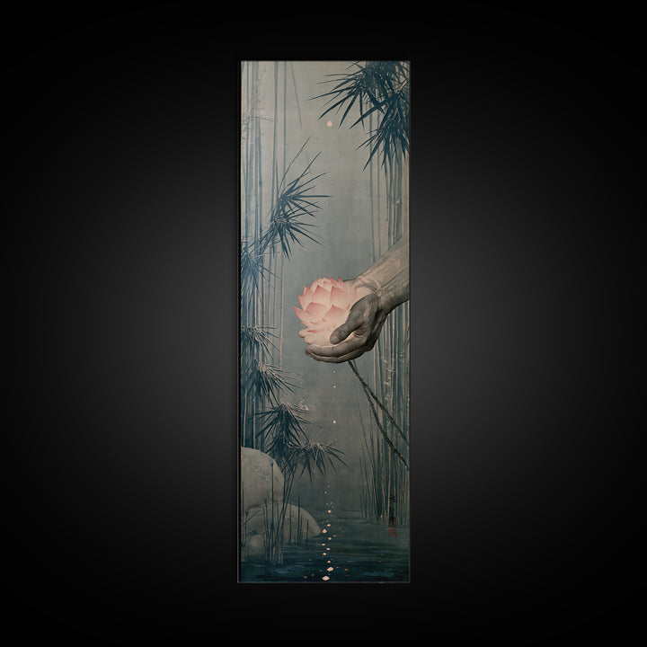 Hands Holding a Glowing Lotus Canvas Print, Spiritual Art, Digital Art, Living Room Decor, Oil Painting, Spirit, Funky Wall Art, SPI-1x3-63