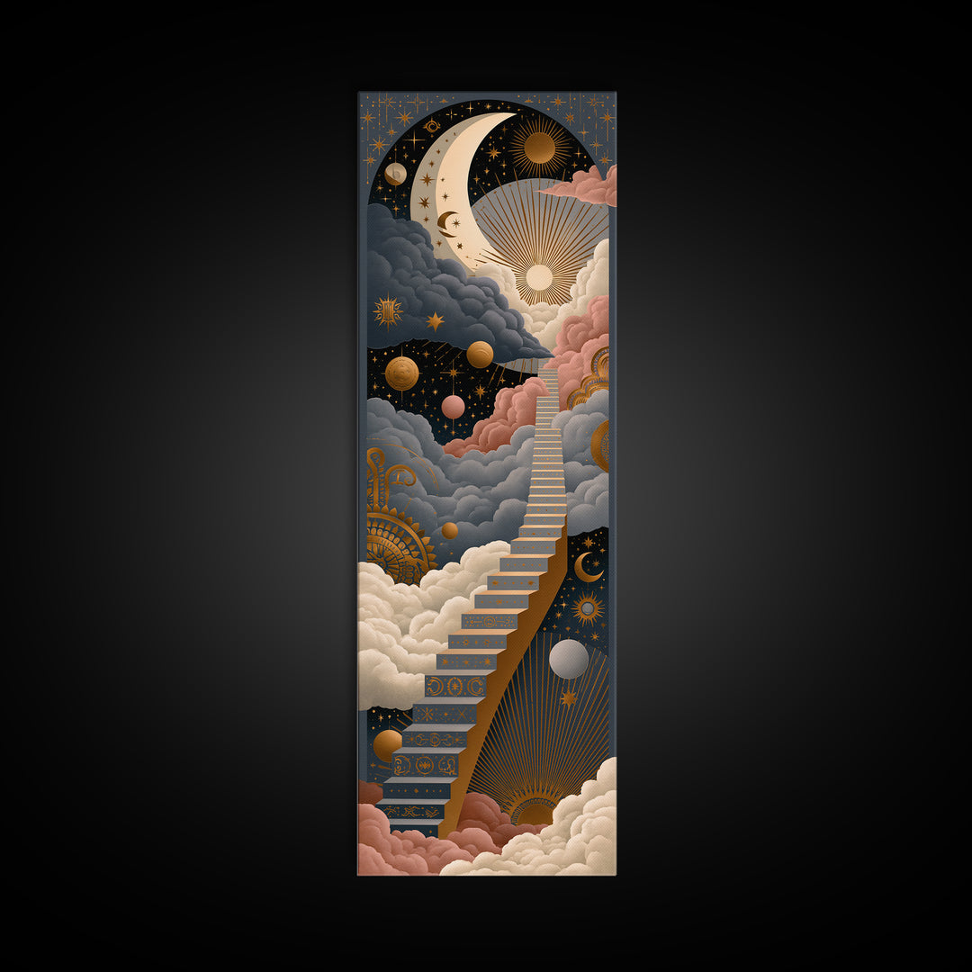 Celestial Staircase Through Clouds Canvas Print, Spiritual Art, Digital Print, Living Room Decor, Spirit, Kids Room Art, SPI-1x3-77