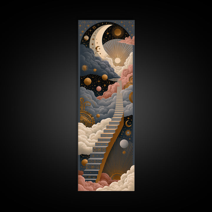 Celestial Staircase Through Clouds Canvas Print, Spiritual Art, Digital Print, Living Room Decor, Spirit, Kids Room Art, SPI-1x3-77