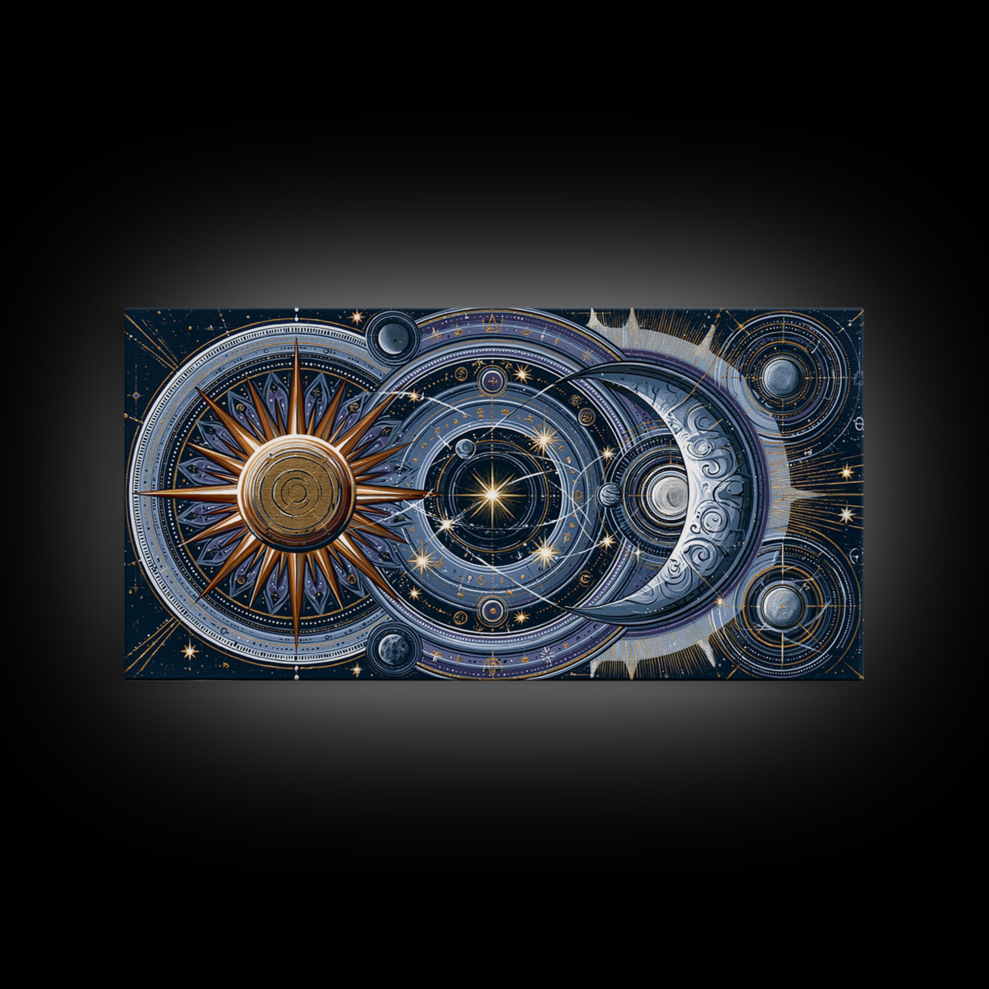 Sun and Moon Spiritual Balance Composition Framed Canvas Print, Spiritual Art, Trendy Wall Art, Living Room Decor, Spirit, SPI-2x1-100