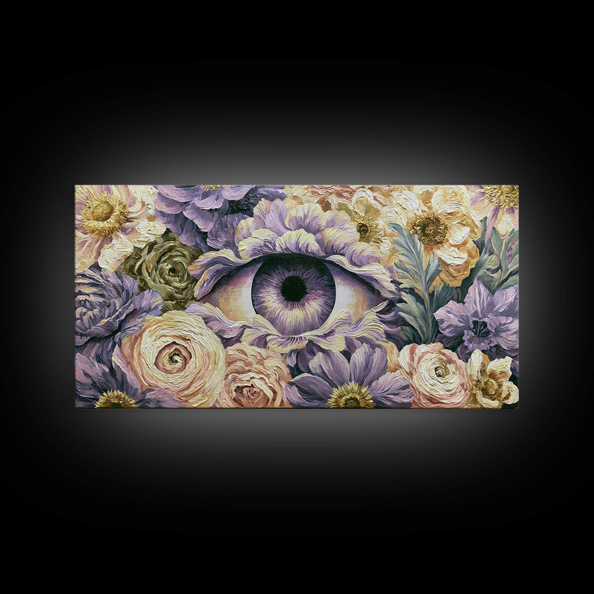 Third Eye Symbol Surrounded by Flowers Canvas Print, Spiritual Art, Art Prints, Living Room Decor, Spirit, Abstract Wall Art, SPI-2x1-2